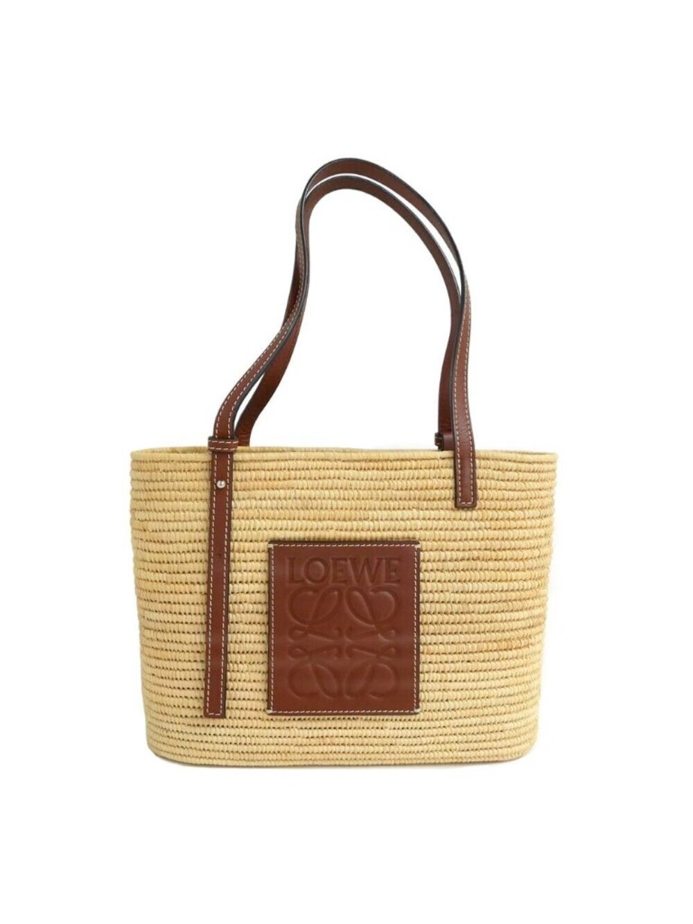 Loewe Square Basket Bag Small Natural Tan Raffia Calfskin